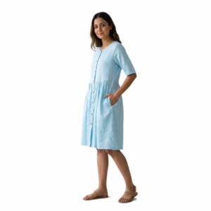 The Button-Front Gathered Waist Linen Dress
