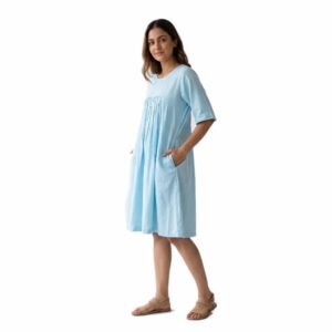 Relaxed Fit Linen Empire Waist Dress with Front Pleat Detailing