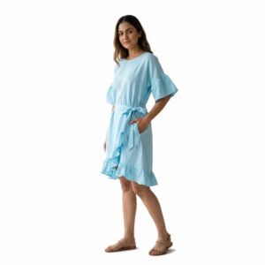 Ruffle-Hem Linen Wrap Mini Dress