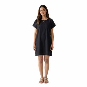 The Relaxed Shift Pattern Linen Dress