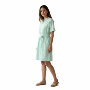 Solid Tie-Waist Linen Shirt Dress