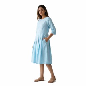 Solid Box-Pleat Linen Midi Dress