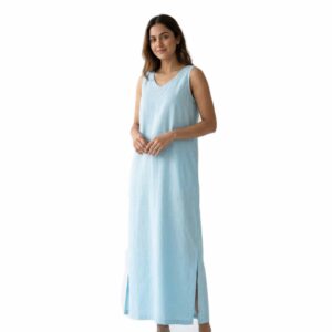 The Serene Column: V-Neck Sleeveless Linen Maxi with Side Slits