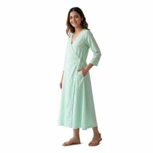 Pure Organic Linen V-Neck Wrap Midi Dress