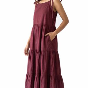 The Tied-Shoulder Linen Tiered Midi Dress
