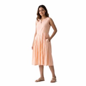 Linen Fit & Flare Pleated Midi Dress