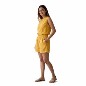 Textured Summer Breeze: Grid-Stitch Linen Two-Piece Set