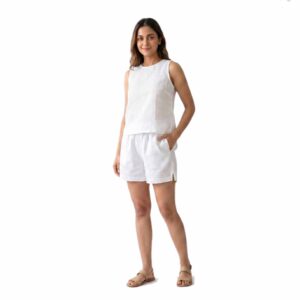 Linen Sleeveless Shell Top & Tailored Mini Short Set