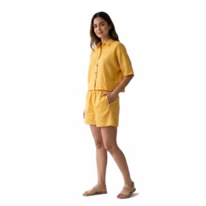 Relaxed Boxy-Fit Linen Shirt and High-Waisted Shorts Co-ord Set
