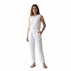 Sleek Sleeveless Organic Linen Co-ord Set with Pleated Hem Detail