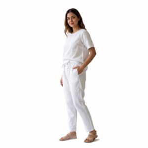 Textured Grid-Weave Linen Co-ord Set with Tie-Waist Trousers