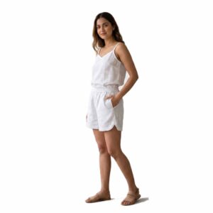 Artisanal Cross-Hatch Organic Linen Cami & Tulip-Hem Short Set